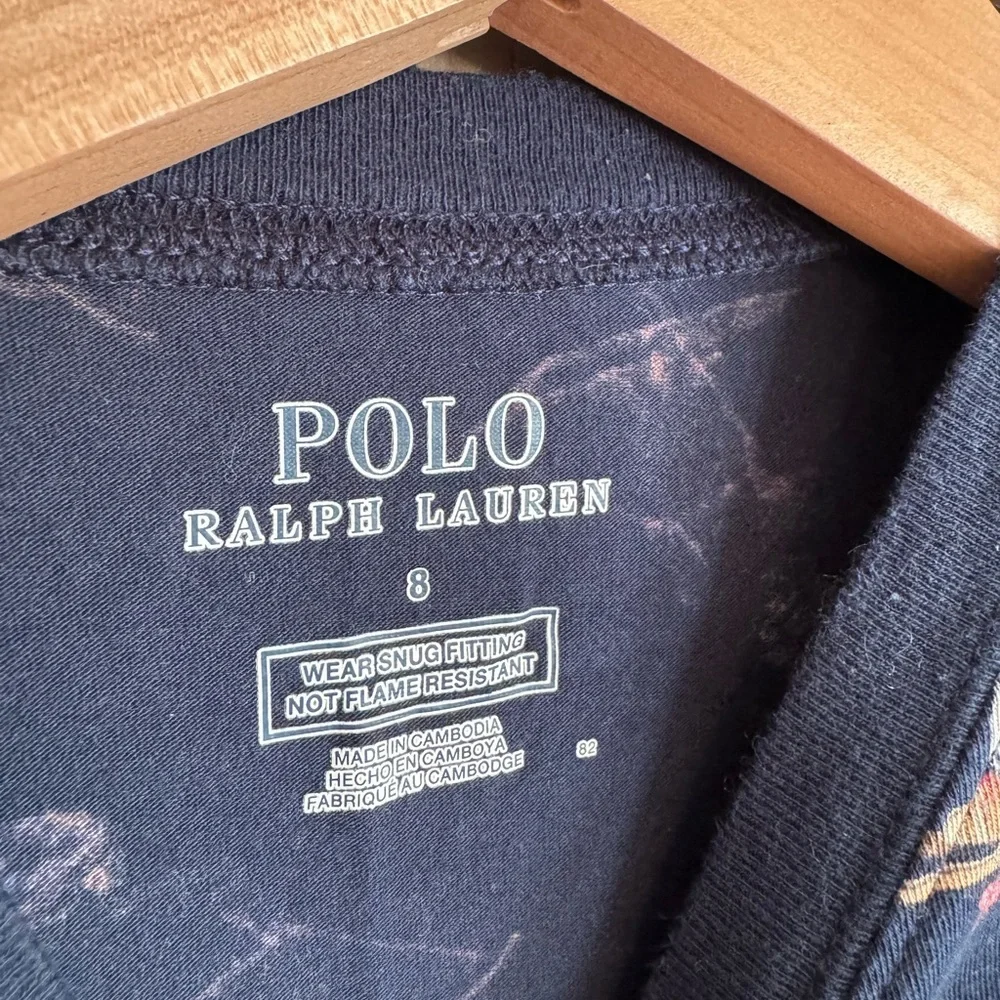 Polo Ralph Lauren Boys Ski Bear Pajama Top Size 8 Navy Long Sleeve Shirt